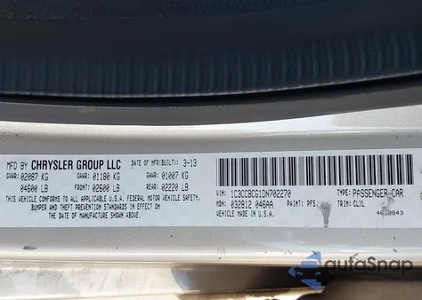 2013 Chrysler 200 Limited z USA, uszkodzony, nr VIN 1C3CCBCG1DN702270